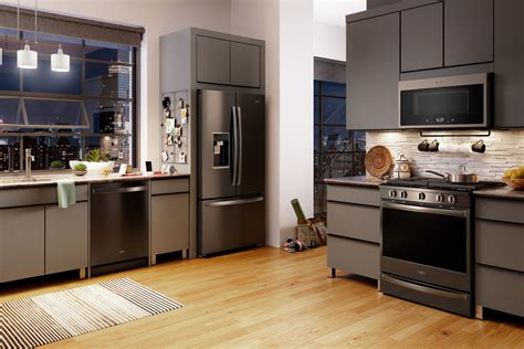 black stainless steel appliances with cabinets|cabinet colors with black appliances.